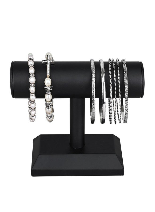 MOOCA 2 Pcs Black Deluxe PU Faux Leather Jewelry Holder Organizer, Wooden Bracelet Holder Stand, T-Bar Display Stand, Jewelry Organizer Stand for Bracelets, Bangles, and Watches - Image 4